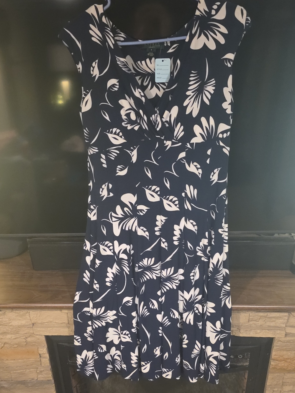 Ralph Lauren Navy Floral Fit & Flare Dress - White Print